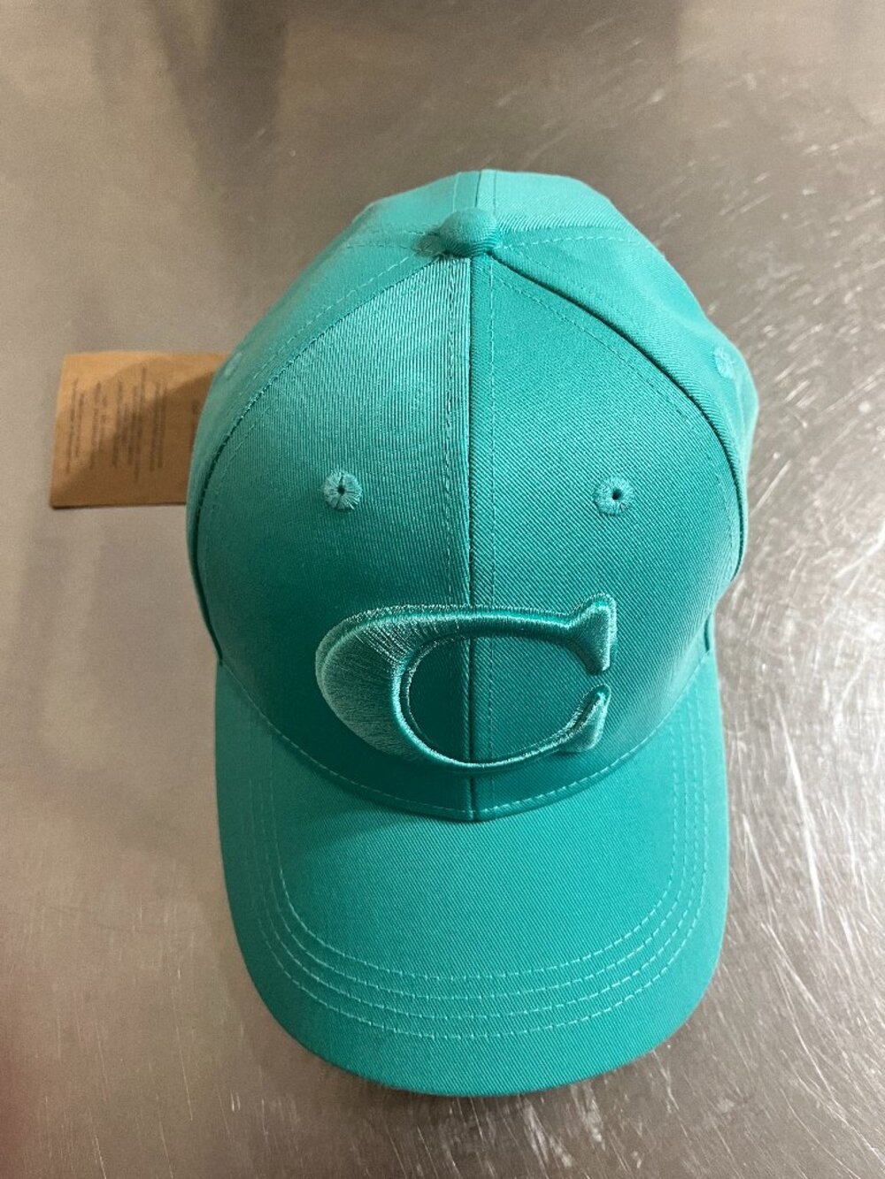 COACH Fragrances Embroidered C Logo in Aqua Baseball Cap NWT